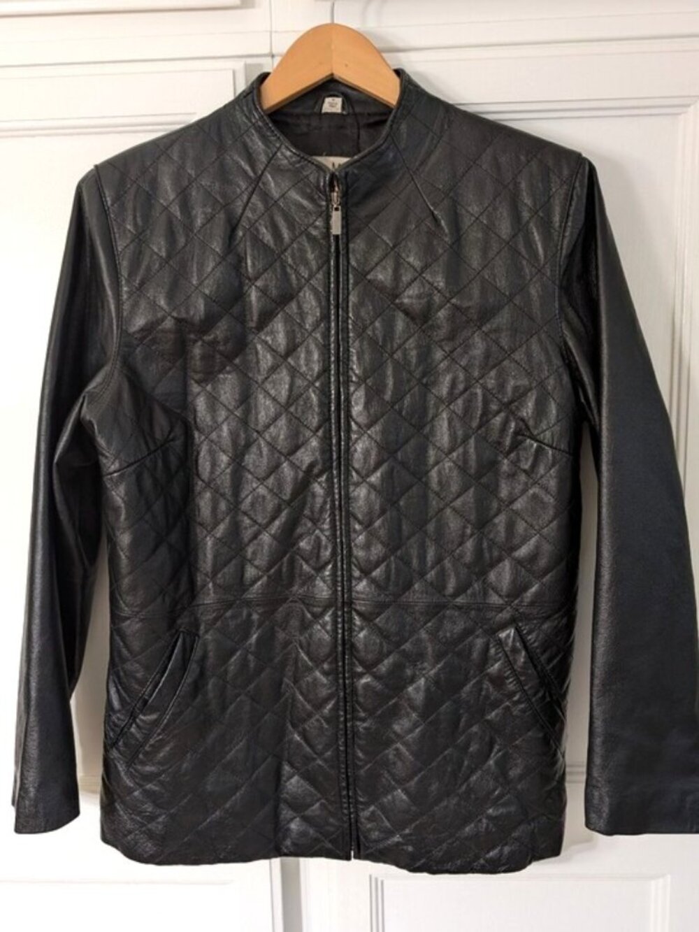 Vintage Pamela Mccoy Quilted Zip Front Black Leather Jacket M